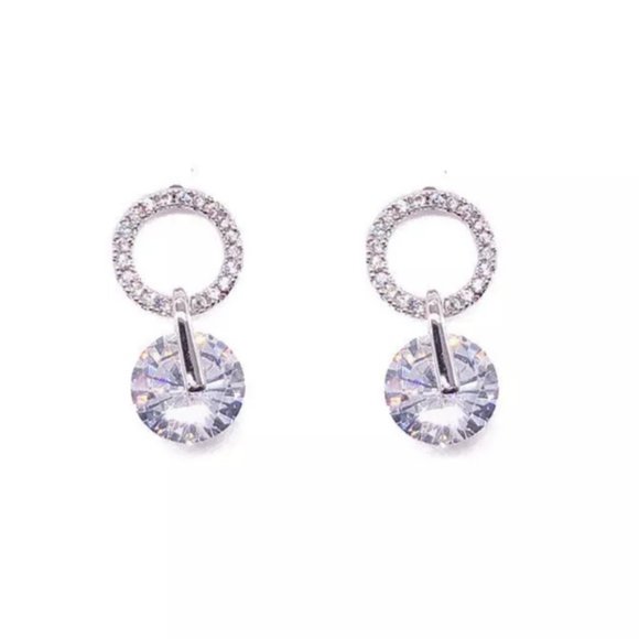 18K White Gold Solitaire Diamond Circle Earrings 2 - Picture 11 of 11